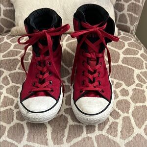 Converse Red and Black Canvas High-Top Sneakers